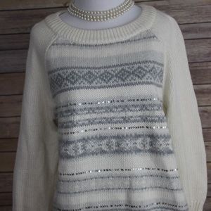 OLD NAVY Gray and Cream Fair Isle Sequins Sweater